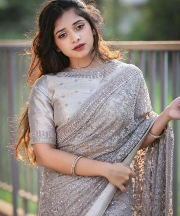 CHARVI DRISHYA   Net Grey Color Sarees With  Banarsi Silk Running Blouse -  Free Size,  Grey,  Net,  Pack of1